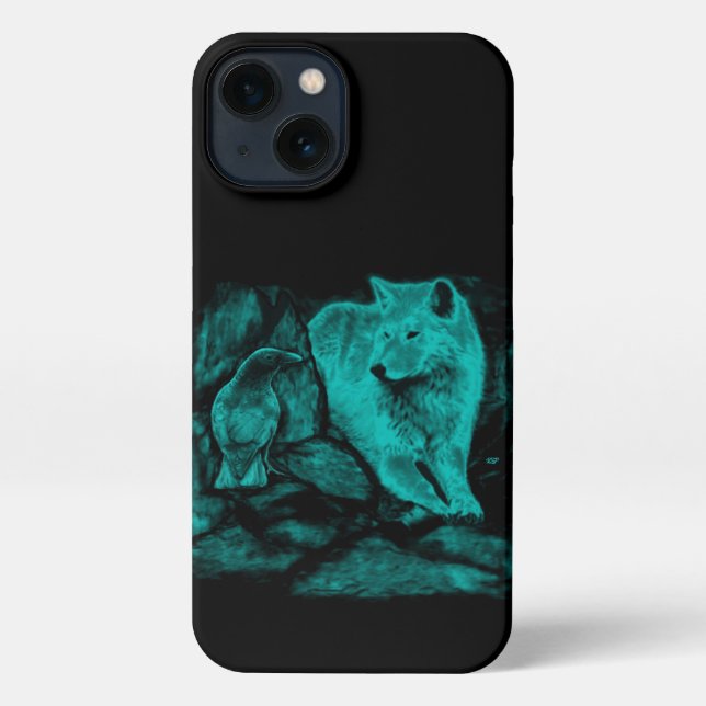Funda Para iPhone Wolf y Raven en la noche (Reverso )
