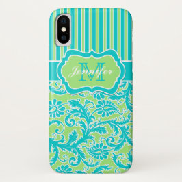 Funda para iPhone X azul, verde, blanco rayado Dam
