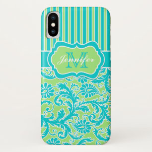 Funda para iPhone X azul, verde, blanco rayado Dam