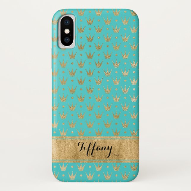 Funda para iPhone X Case-Mate Aqua, Coronas de Oro (Reverso)
