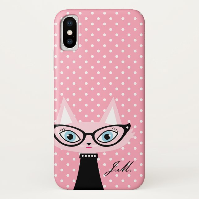 Funda para iPhone X con puntos de moda y gato (Reverso)