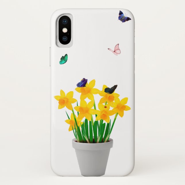 Funda para iPhone X de mariposas y flores (Reverso)