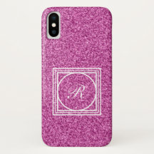 Funda para iPhone X en monograma purpurina rosa