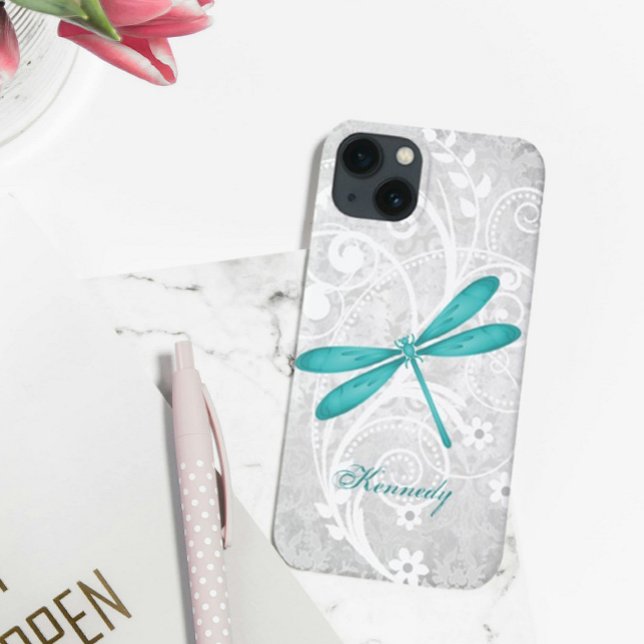 funda para iPhone X personalizado de la libélula v (Teal Dragonfly Personalized iPhone Case)