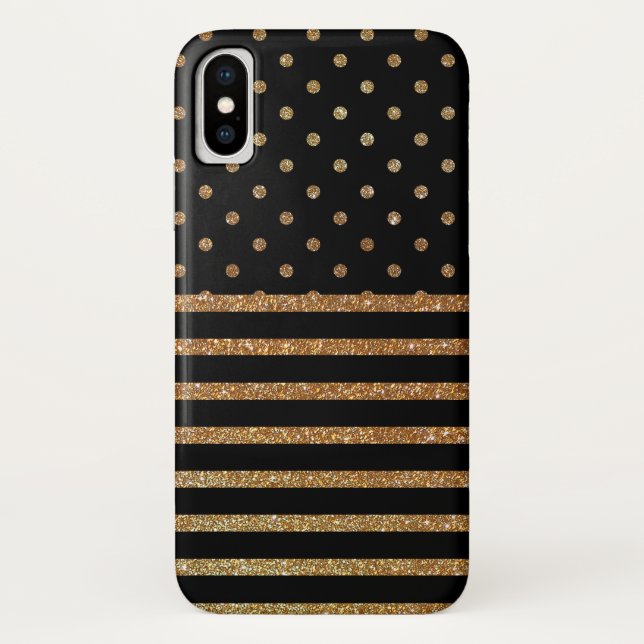 Funda para iPhone X Purpurina Black and Gold Faux (Reverso)
