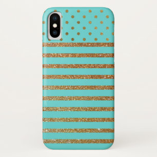 Funda para iPhone X Purpurina Turquoise and Gold F