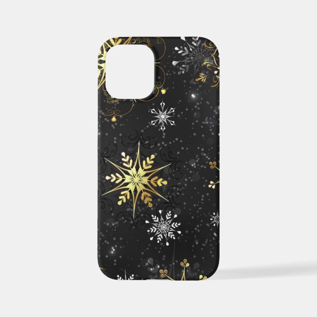 Funda Para iPhone Xmas copos de nieve dorados sobre fondo negro (Reverso )