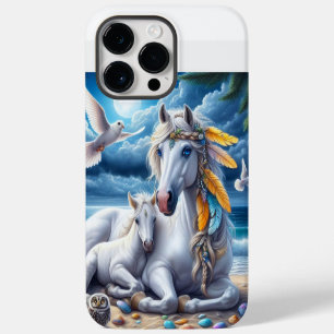 Funda Para iPhone 14 Pro Max yegua blanca y popa bajo la luna