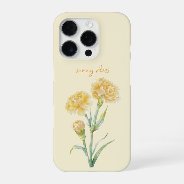 Funda Para iPhone Yellow Carnation Botanical Watercolor Custom Name (Reverso)