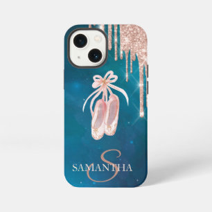 Funda Para iPhone 13 Mini Zapatos de ballet chic rosa dorado con gotas de br
