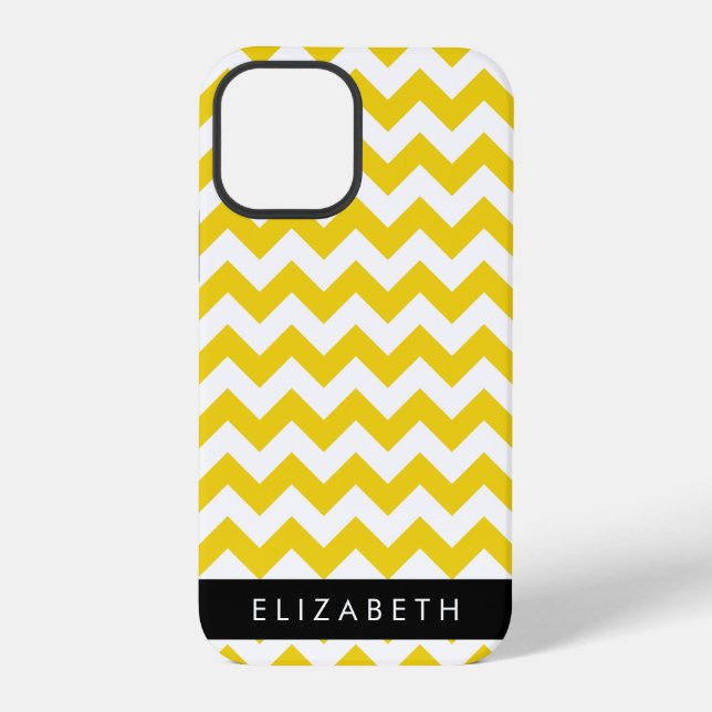 Funda Para iPhone Zigzag Amarillo, Chevron Amarillo, Tu Nombre (Reverso )