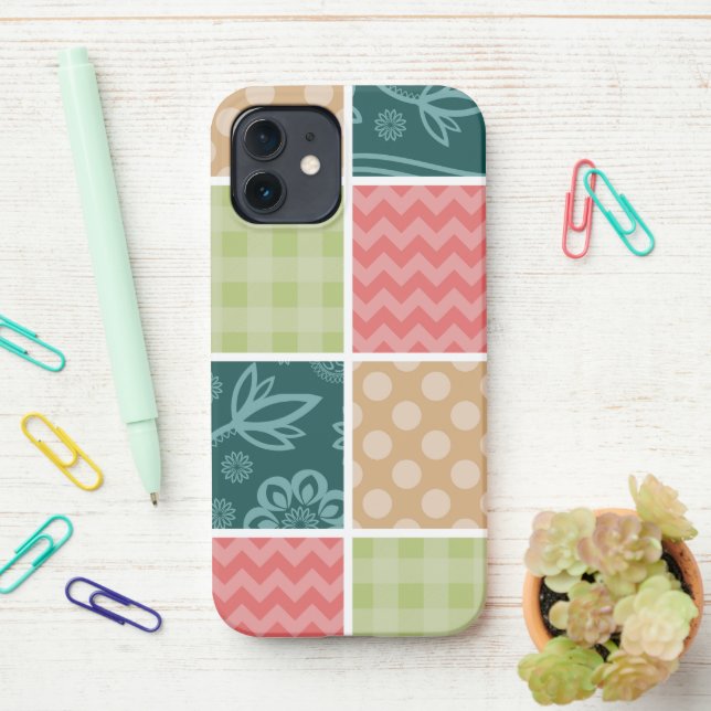 Funda Para iPhone Zigzag, Chevron, Gingham, Puertos Polka, Patchwork (En el escritorio)