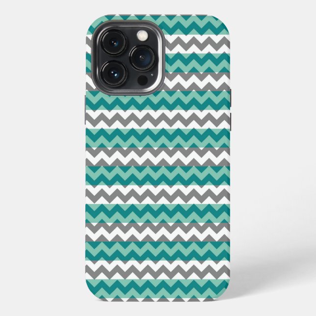 Funda Para iPhone Zigzag Chevron Menta Gris (Reverso )