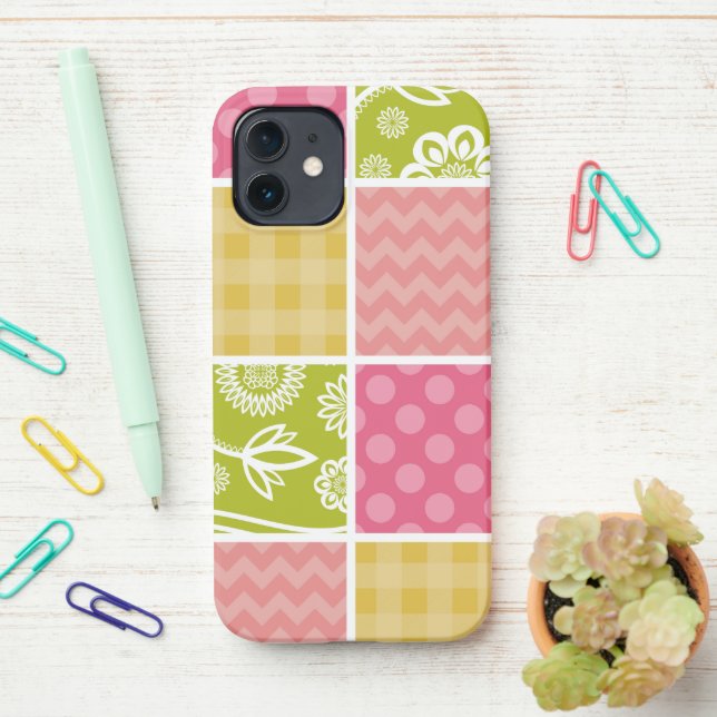 Funda Para iPhone Zigzag, Chevron, Polka Dots, Gingham, Patchwork (En el escritorio)