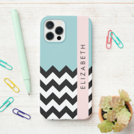 Funda Para iPhone 12 Pro Zigzag negro y blanco, chevron, azul, tu nombre