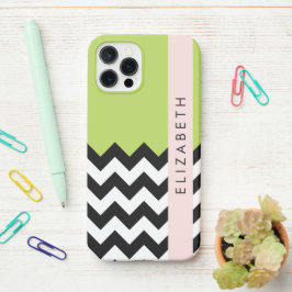 Funda Para iPhone 12 Pro Zigzag negro y blanco, chevron, verde, tu nombre