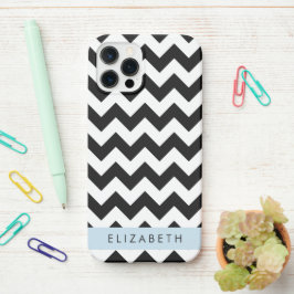 Funda Para iPhone 12 Pro Zigzag negro y blanco, patrón de cheurón, nombre
