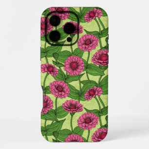 Funda Para iPhone 16 Pro Max Zinnias rosas sobre verde claro
