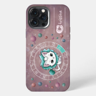 Funda Para iPhone 13 Pro Max Zodiac Leo Cute Cat Wheel Planet Astrología
