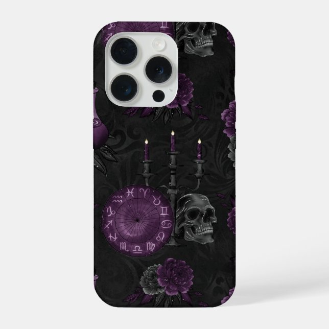 Funda Para iPhone Zodiac Magic | Rosas de cráneo gótico de ciruela m (Reverso )