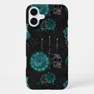 Funda Para iPhone 16 Plus Zodiac Magic   Rosas de cráneo gótico verde oscuro