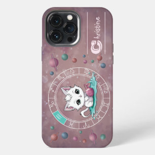 Funda Para iPhone 13 Pro Max Zodíaco Acuario Gato Lindo Rueda Planeta Astrologí