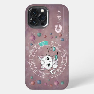 Funda Para iPhone 13 Pro Max Zodiaco Libra Rueda de Gato Lindo Planeta Astrolog