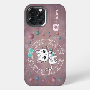 Funda Para iPhone 13 Pro Max Zodiaco Sagitario Gato Lindo Rueda Planeta Astrolo