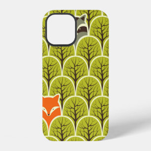 Funda Para iPhone 12 Zorro mapache y oso en un patrón continuo de bosqu