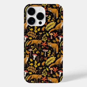Funda Para iPhone 14 Pro Max zorros otoñales sobre negro