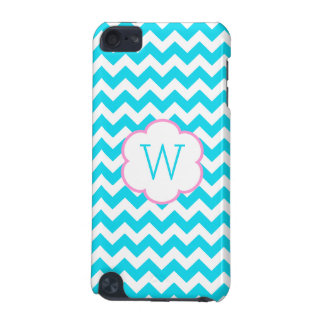 Funda Para iPod Touch 5G Monograma de chevron blanco y turquesa