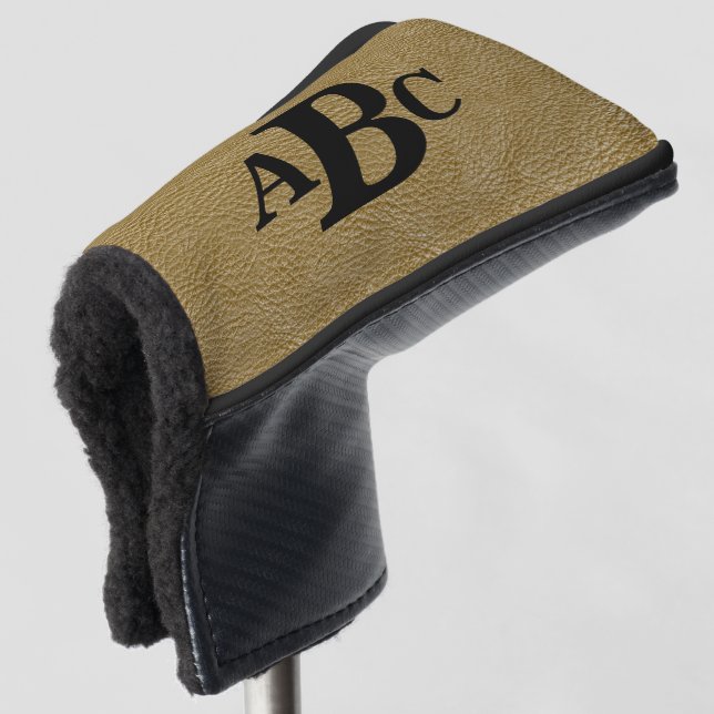 Funda Para Palo De Golf 3 letras Monograma Aspecto inicial de cuero marrón (Anverso 3/4)