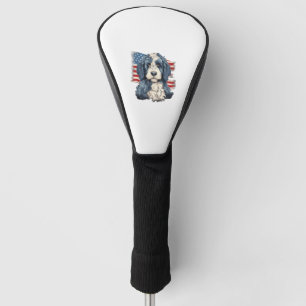 Funda Para Palo De Golf 4 De Julio Bandera Estadounidense Bernedoodle Perr