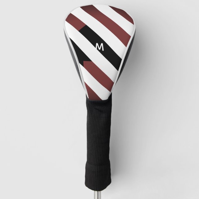 Funda Para Palo De Golf 7 Opción Maroon & Black Stripes Monograma moderno (Anverso)