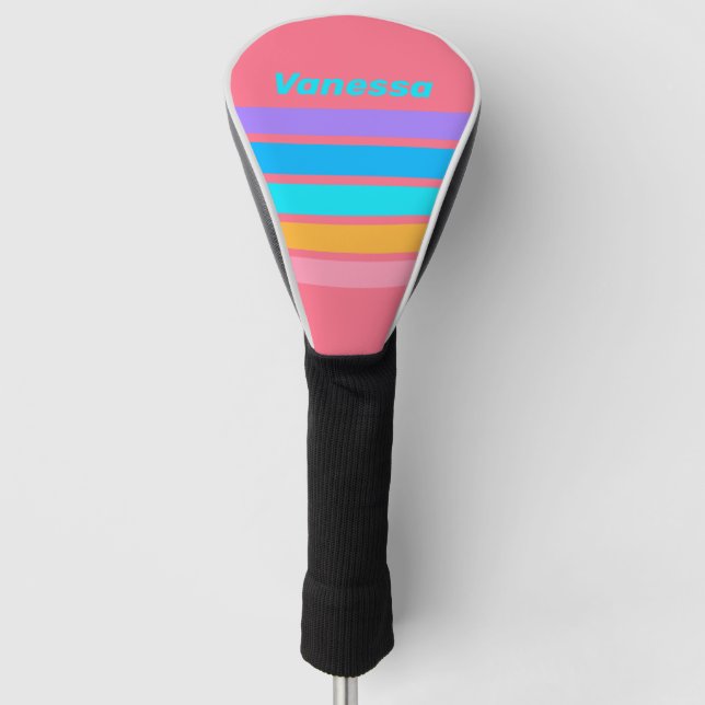 Funda Para Palo De Golf 80s Neon Sunrise Across Striping with Name (Anverso)