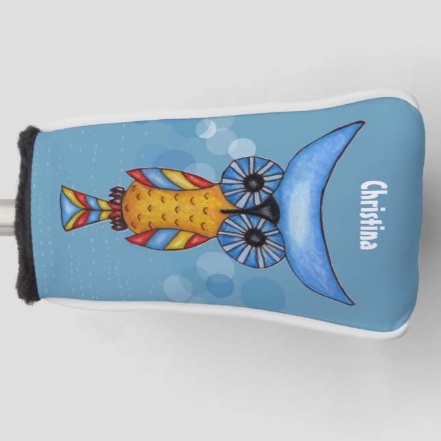 Funda Para Palo De Golf Abstracto Cabeza Azul Cabeza Amarilla Círculos Cue (Anverso)