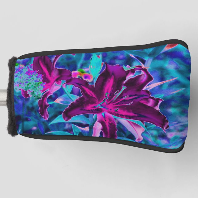 Funda Para Palo De Golf Abstracto púrpura y rosa caliente Flores de lirio  (Anverso)