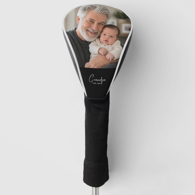 Funda Para Palo De Golf Abuelo Estableció Foto Negra Script  (Anverso)