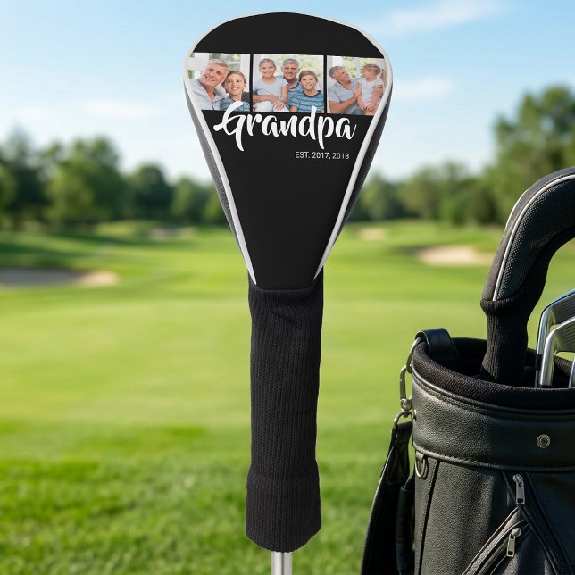 Funda Para Palo De Golf Abuelo Estableció Moderno Script 3 Foto Negrita (Grandpa Established Modern Bold Script 3 Photo Golf Head Cover)