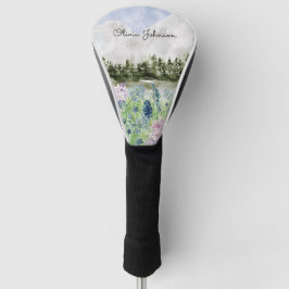 Funda Para Palo De Golf Acuarela Azul Púrpura Flor pradera en montaña