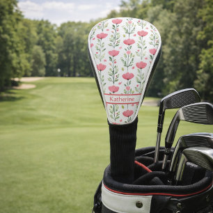 Funda Para Palo De Golf Acuarela Floral de Amapola Rosa Coral