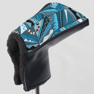 Funda Para Palo De Golf Adorno étnico monocromo azul.