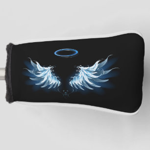 Funda Para Palo De Golf Alas del Ángel Azul brillante sobre fondo negro