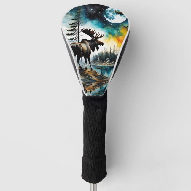 Funda Para Palo De Golf Alaskan Moose de pie en la montaña Ridge (Anverso)