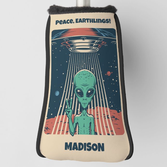 Funda Para Palo De Golf Alien de OVNI de texto de personalizado (Girar 90)