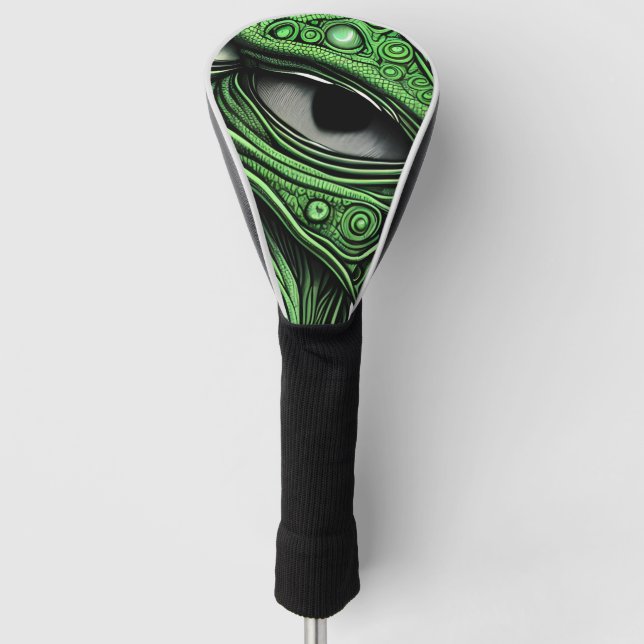 Funda Para Palo De Golf Alien verde con fondo de líneas de degeneración (Anverso)
