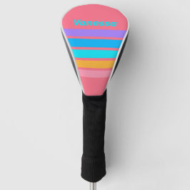 Funda Para Palo De Golf Amanecer Neon de los 80 en rayas con nombre