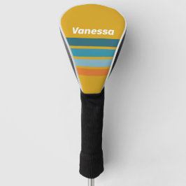 Funda Para Palo De Golf Amarillo Retro en toda la franja con nombre
