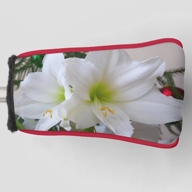 Funda Para Palo De Golf Amaryllis blanco y árbol de Navidad (Anverso)