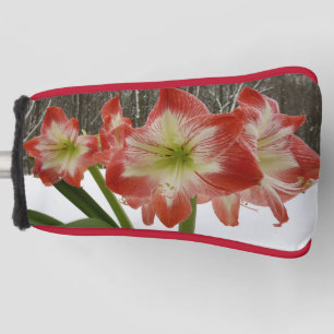 Funda Para Palo De Golf Amaryllis en floral de invierno en la nieve roja f